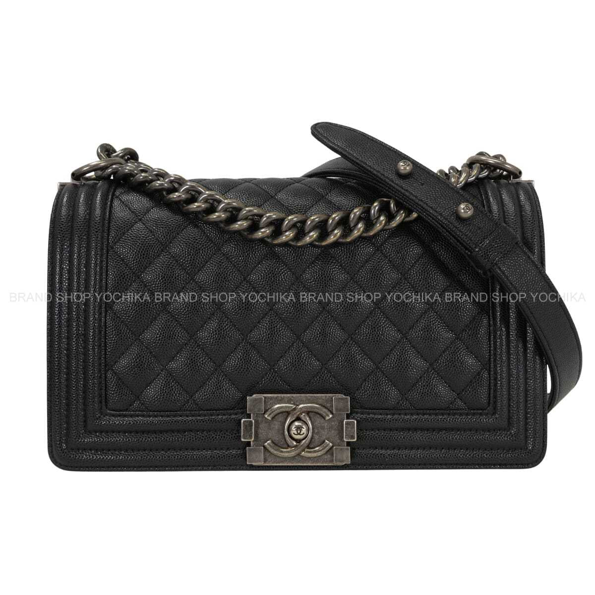 [Pre-loved] CHANEL Shoulder bag Boy Chanel 25 Matelasse Chain Noir (Black) Graind Calf(Caviarskin) Antique matte Silver hardware A67086[USED SA][Authentic]