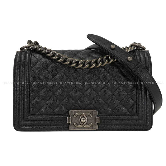 [Pre-loved] CHANEL Shoulder bag Boy Chanel 25 Matelasse Chain Noir (Black) Graind Calf(Caviarskin) Antique matte Silver hardware A67086[USED SA][Authentic]