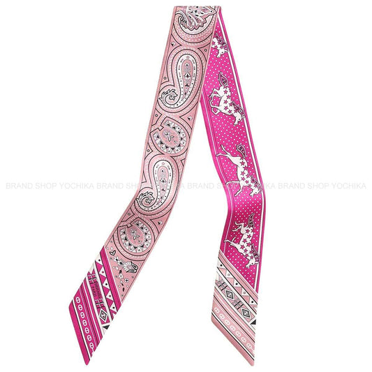 HERMES scarf Twilly Cheval de Coeur Bandana FuchsiaVieux Rose/Blanc (White) Silk100% H064259S 06[BRAND NEW][Authentic]