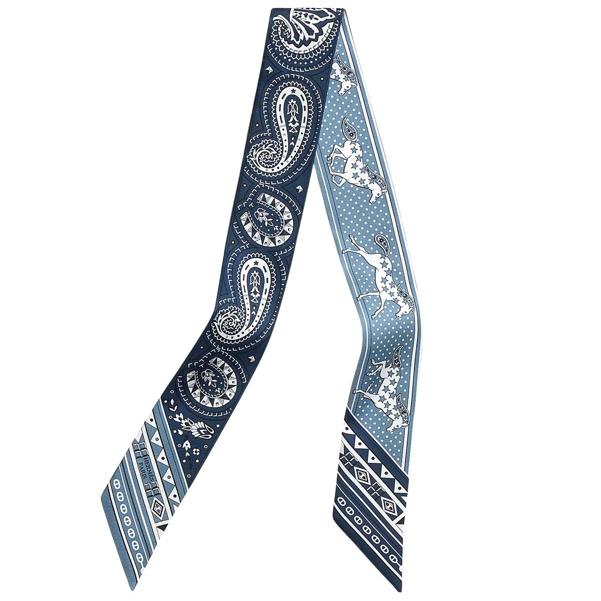HERMES scarf Twilly Cheval de Coeur Bandana Bleu Jean/Blue Marine/Blanc (White) Silk100% H064259S 03[BRAND NEW][Authentic]