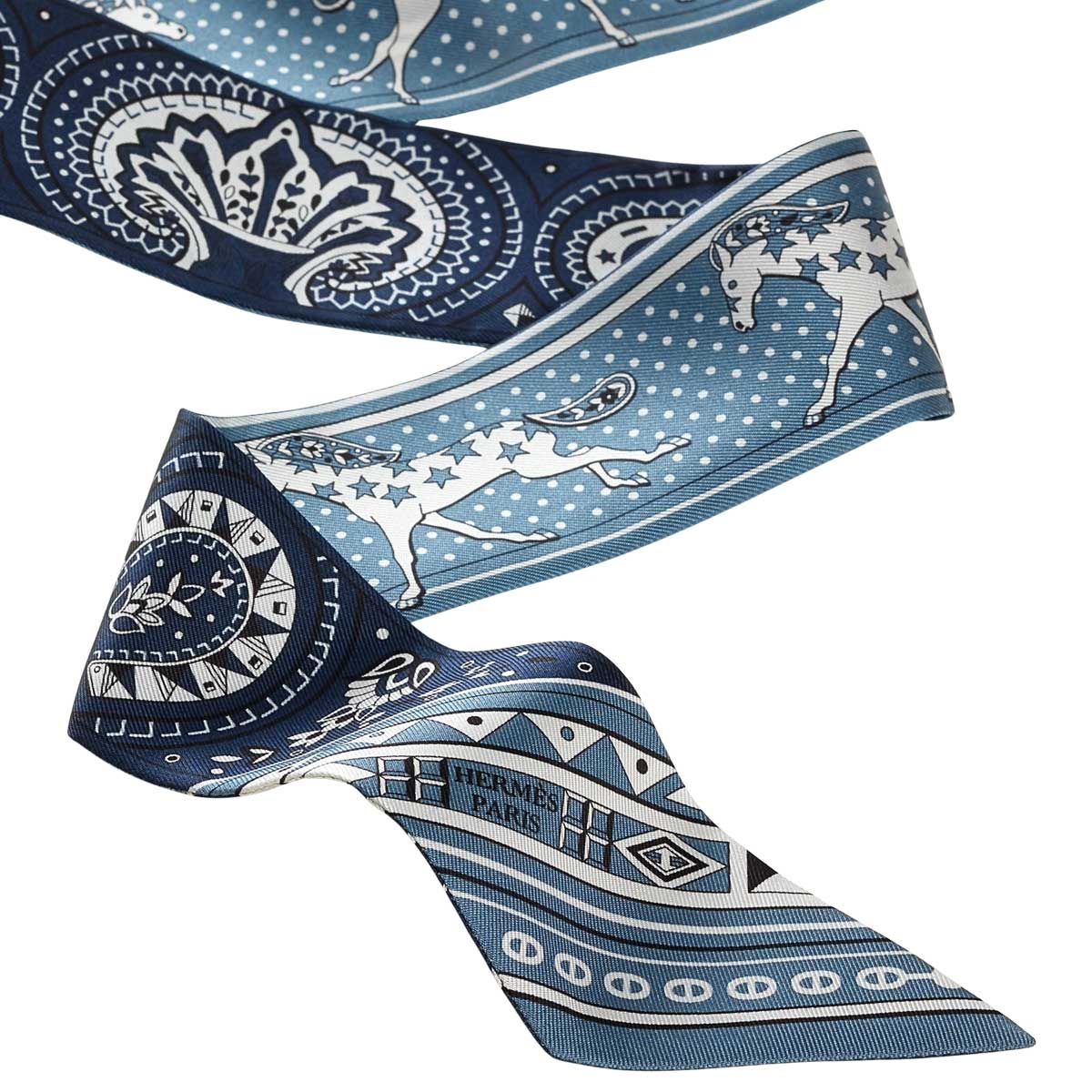 HERMES scarf Twilly Cheval de Coeur Bandana Bleu Jean/Blue Marine/Blanc (White) Silk100% H064259S 03[BRAND NEW][Authentic]