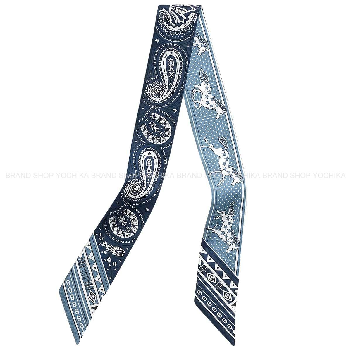 HERMES scarf Twilly Cheval de Coeur Bandana Bleu Jean/Blue Marine/Blanc (White) Silk100% H064259S 03[BRAND NEW][Authentic]