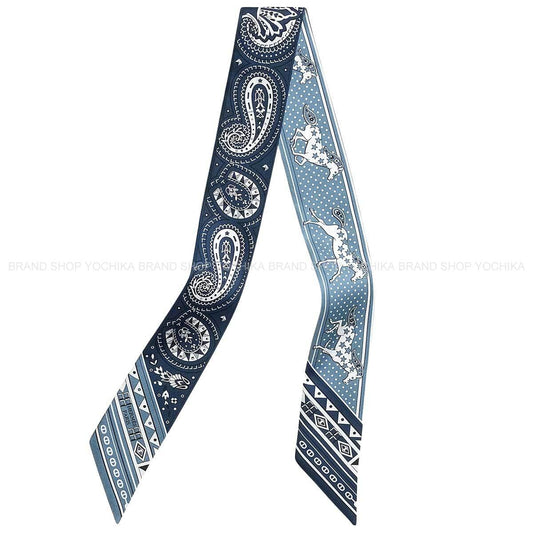 HERMES scarf Twilly Cheval de Coeur Bandana Bleu Jean/Blue Marine/Blanc (White) Silk100% H064259S 03[BRAND NEW][Authentic]