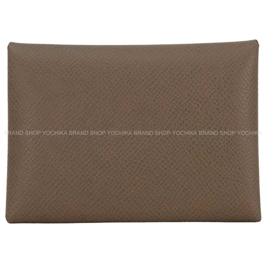 HERMES card holder Calvi Duo Etoupe Veau Epsom Silver HW Stamp G[BRAND NEW][Authentic]