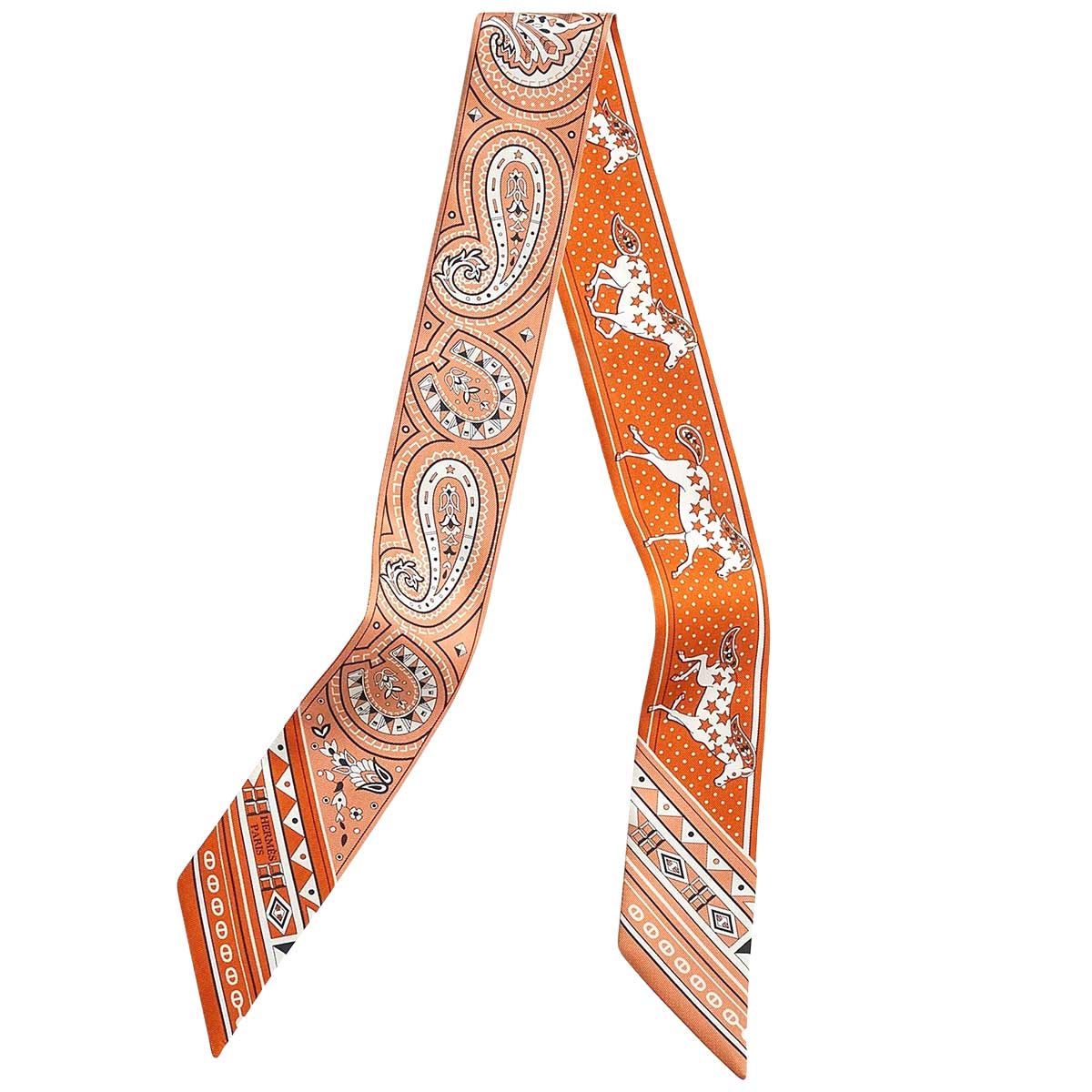 HERMES scarf Twilly Cheval de Coeur Bandana Orange/Apricot/Blanc (White) Silk100% H064259S 05[BRAND NEW][Authentic]