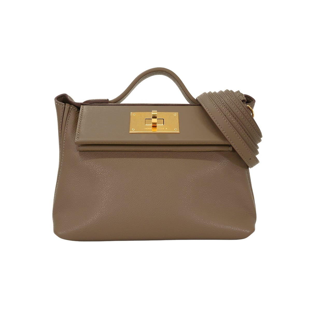 [Pre-loved] HERMES Shoulder bag Sac 24/24 21 Mini Etoupe Evercolor/Veau Swift Gold HW Stamp W[LIKE NEW][Authentic]