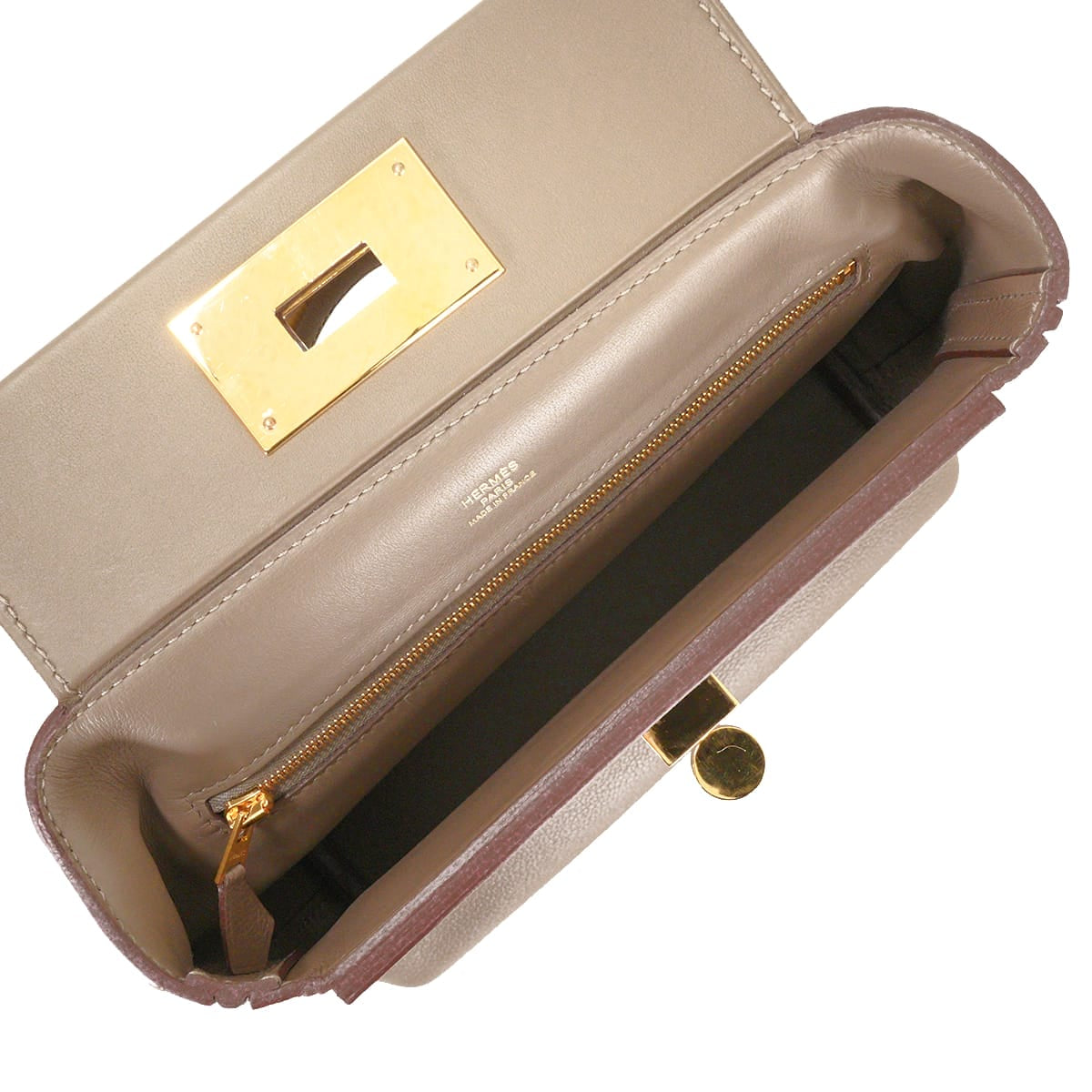 [Pre-loved] HERMES Shoulder bag Sac 24/24 21 Mini Etoupe Evercolor/Veau Swift Gold HW Stamp W[LIKE NEW][Authentic]