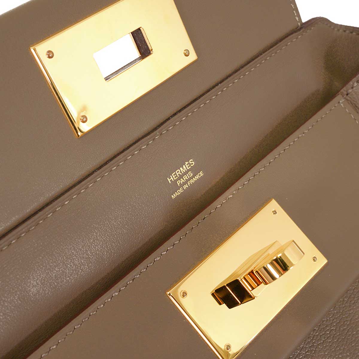 [Pre-loved] HERMES Shoulder bag Sac 24/24 21 Mini Etoupe Evercolor/Veau Swift Gold HW Stamp W[LIKE NEW][Authentic]