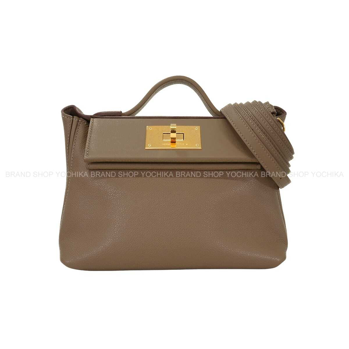[Pre-loved] HERMES Shoulder bag Sac 24/24 21 Mini Etoupe Evercolor/Veau Swift Gold HW Stamp W[LIKE NEW][Authentic]