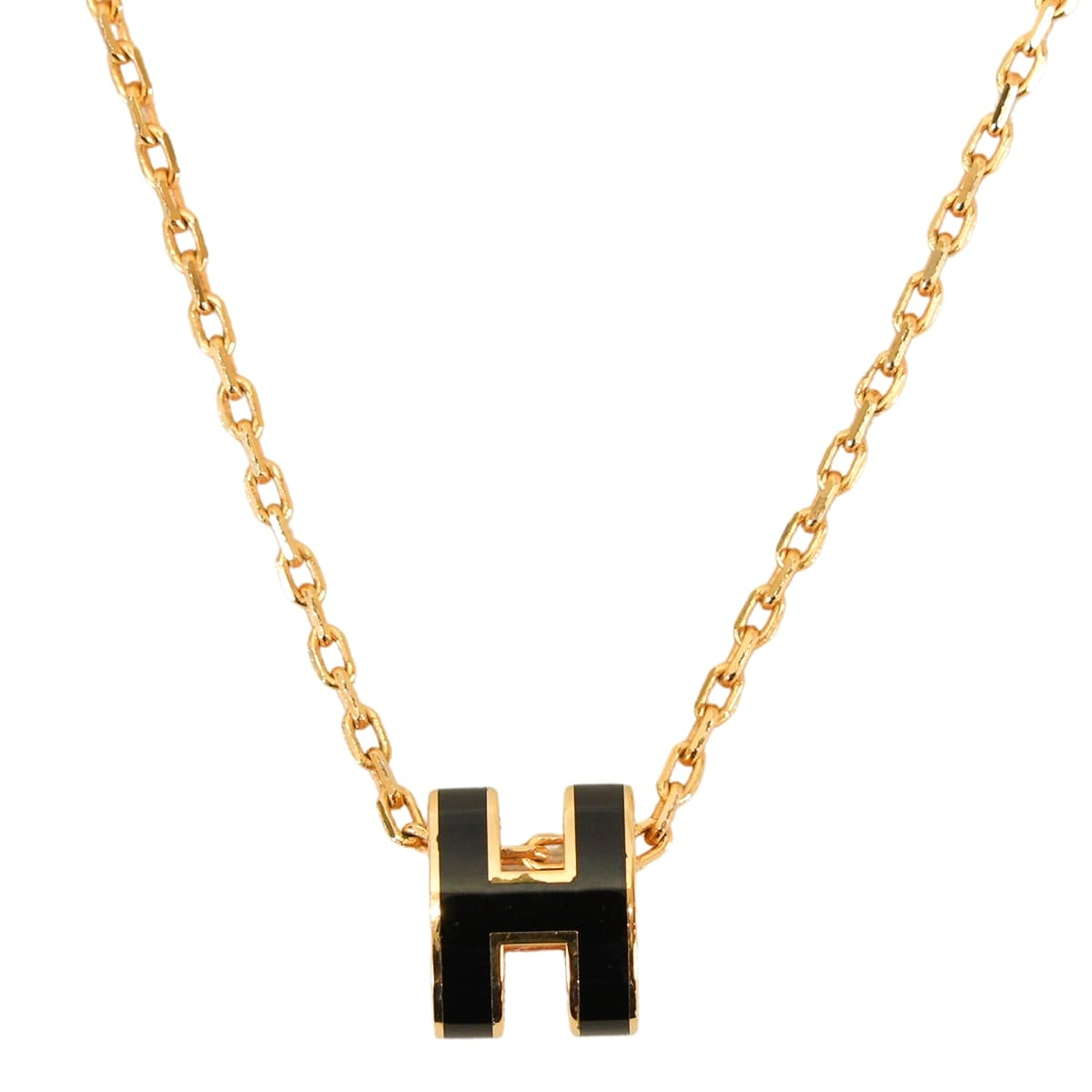 [Pre-loved] HERMES necklace Mini Pop H Pendant Noir (Black) Gold plated Lacquer[LIKE NEW][Authentic]