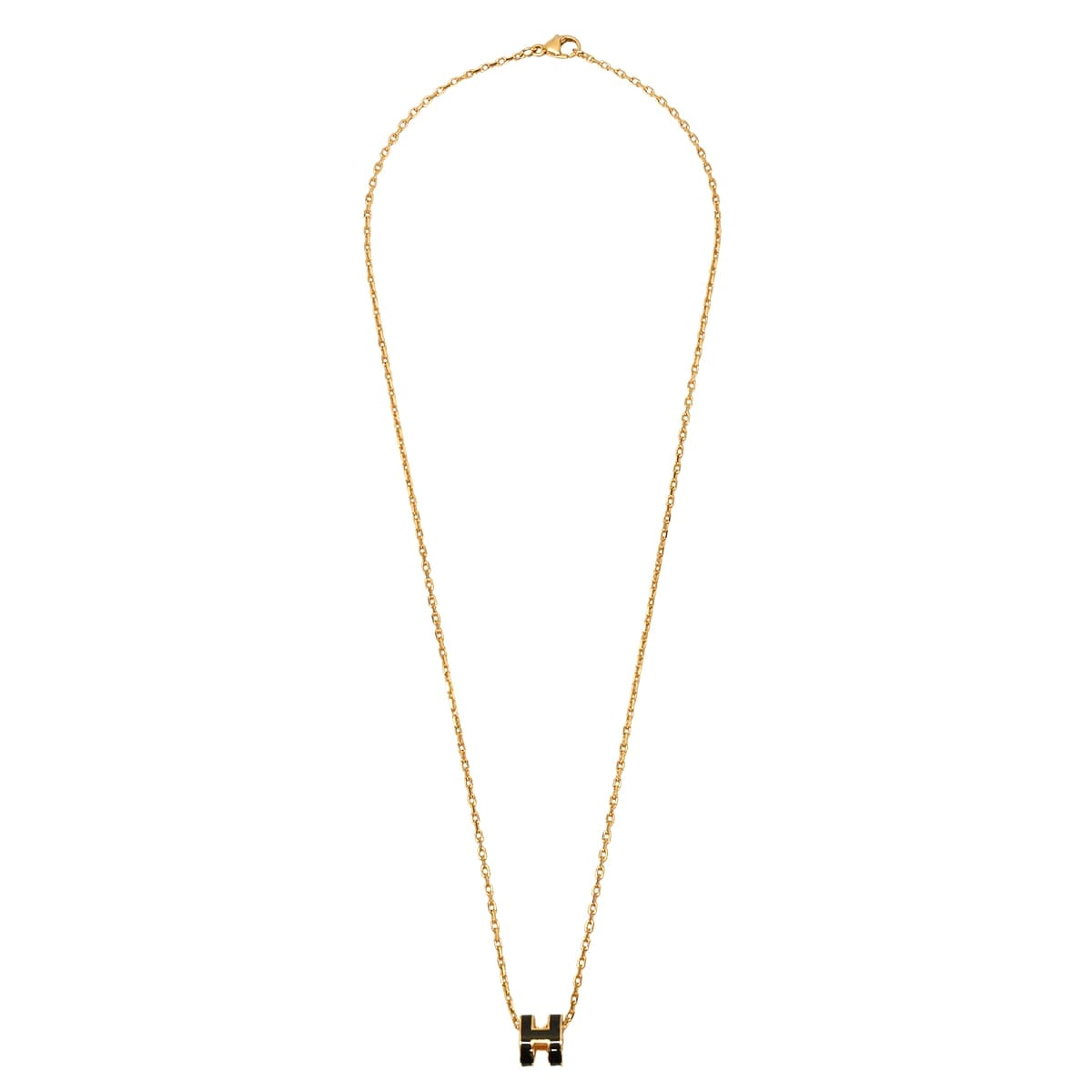 [Pre-loved] HERMES necklace Mini Pop H Pendant Noir (Black) Gold plated Lacquer[LIKE NEW][Authentic]