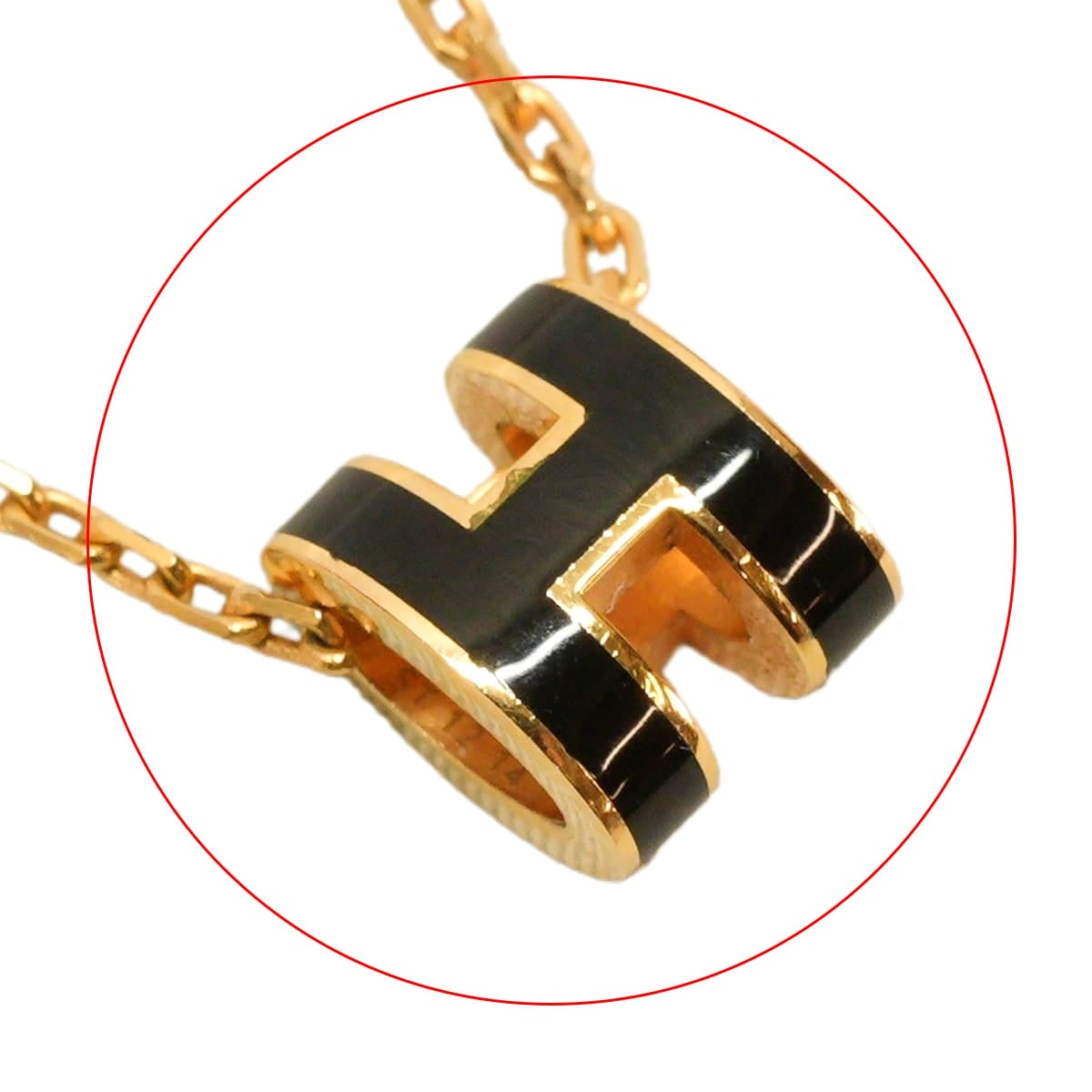 [Pre-loved] HERMES necklace Mini Pop H Pendant Noir (Black) Gold plated Lacquer[LIKE NEW][Authentic]