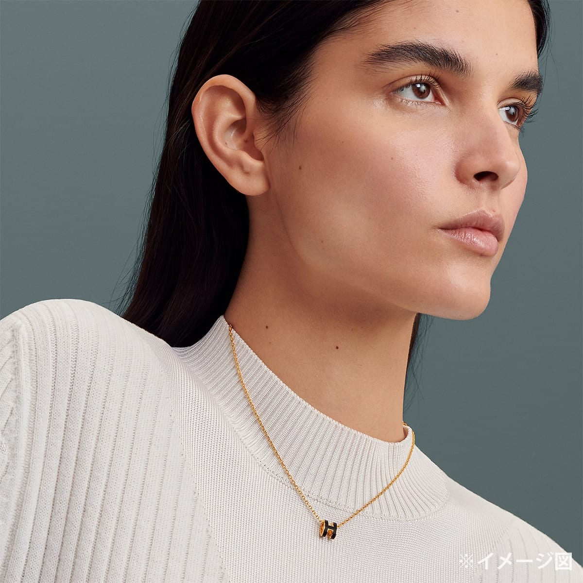 [Pre-loved] HERMES necklace Mini Pop H Pendant Noir (Black) Gold plated Lacquer[LIKE NEW][Authentic]