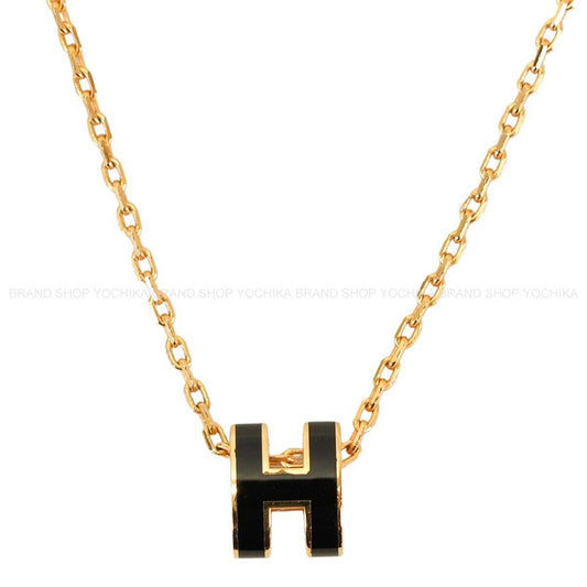 [Pre-loved] HERMES necklace Mini Pop H Pendant Noir (Black) Gold plated Lacquer[LIKE NEW][Authentic]