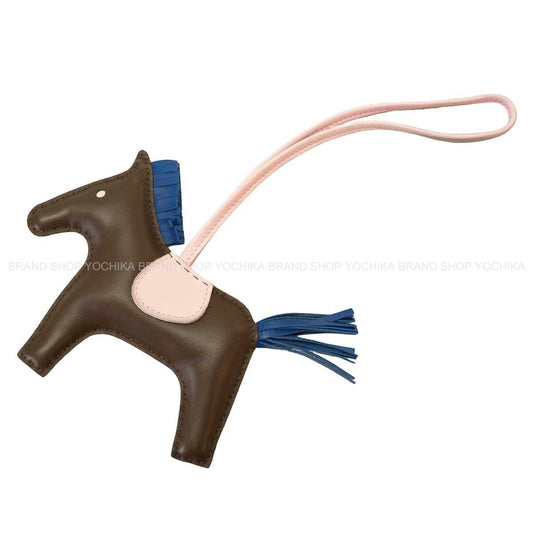 HERMES bag charm Rodeo MM Chocolat/Bleu France/Rose Darling Agneau Milo Stamp W[EXCELLENT][Authentic]