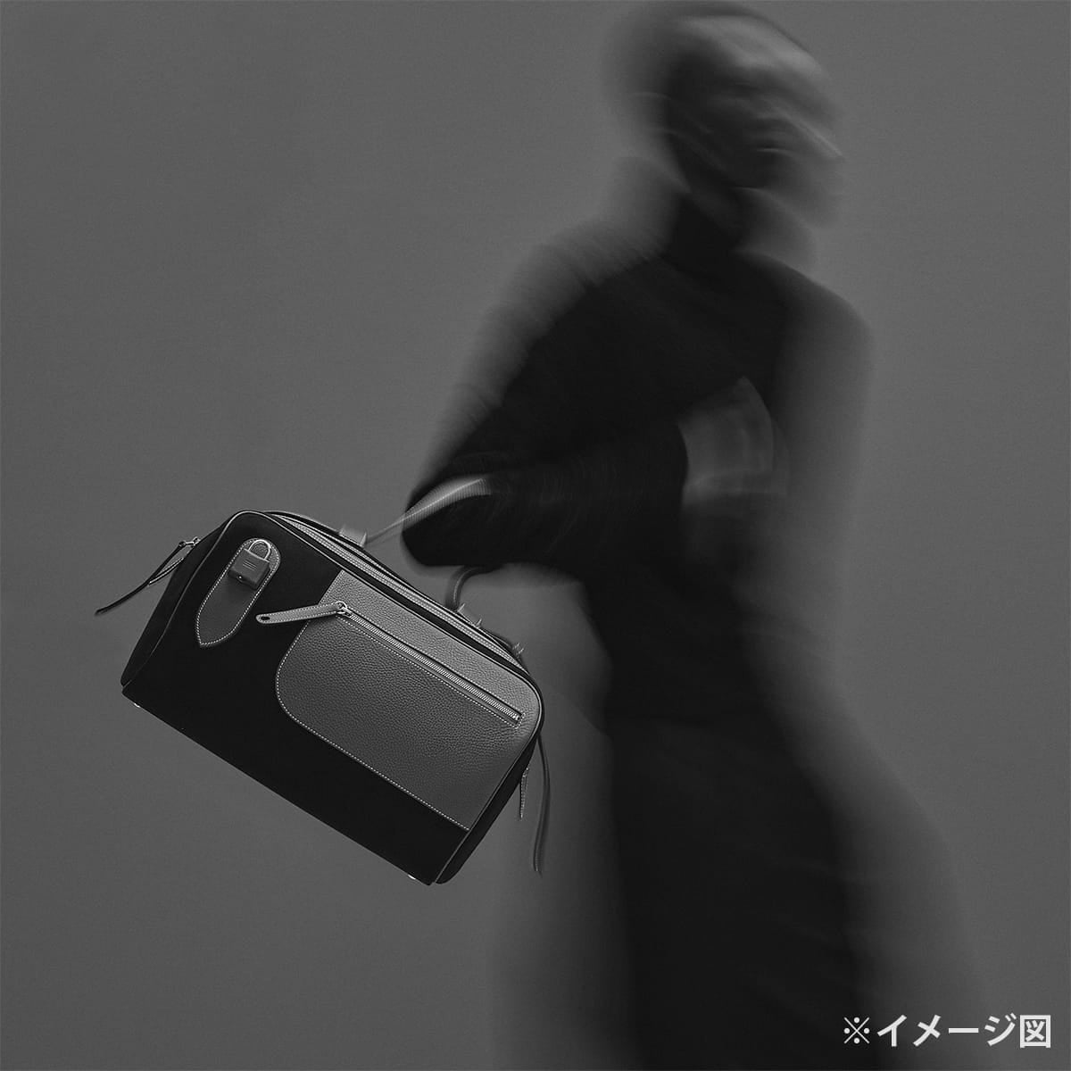 HERMES Shoulder bag Long Courrier Noir (Black) Toile Goeland/Taurillon Clemence Silver HW Stamp B[EXCELLENT][Authentic]