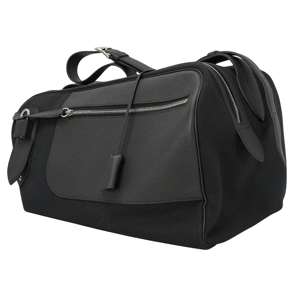 HERMES Shoulder bag Long Courrier Noir (Black) Toile Goeland/Taurillon Clemence Silver HW Stamp B[EXCELLENT][Authentic]