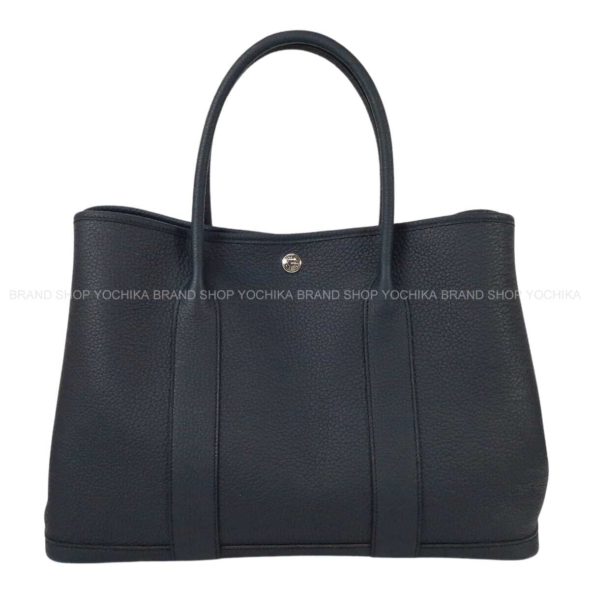 HERMES tote bag Garden Party 36 PM All Leather Blue Indigo Veau Negonda Silver HW Stamp Y[EXCELLENT][Authentic]