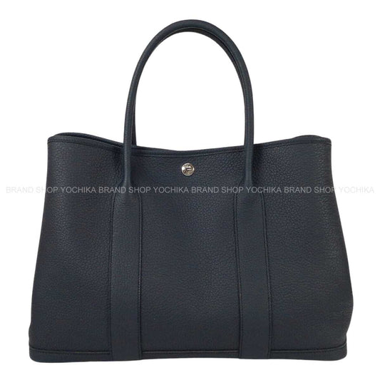 HERMES tote bag Garden Party 36 PM All Leather Blue Indigo Veau Negonda Silver HW Stamp Y[EXCELLENT][Authentic]