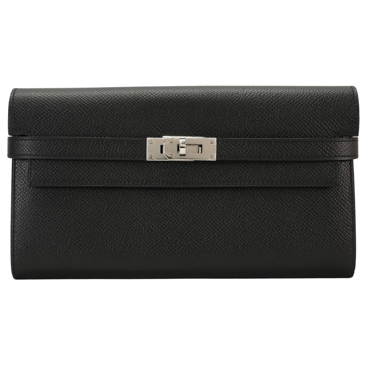 HERMES long wallet Kelly Wallet long Classic Noir (Black) Veau Epsom Silver HW Stamp C[EXCELLENT][Authentic]