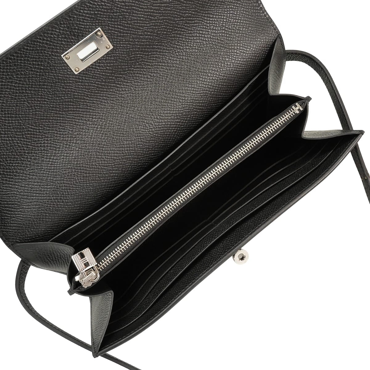 HERMES long wallet Kelly Wallet long Classic Noir (Black) Veau Epsom Silver HW Stamp C[EXCELLENT][Authentic]
