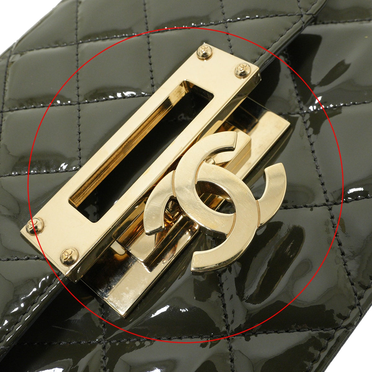 [Pre-loved] CHANEL Shoulder bag Matelasse COCO Mark Accordion Flap ChainKhaki/Gray Patent leather/lambskin Silver HW[USED SA][Authentic]