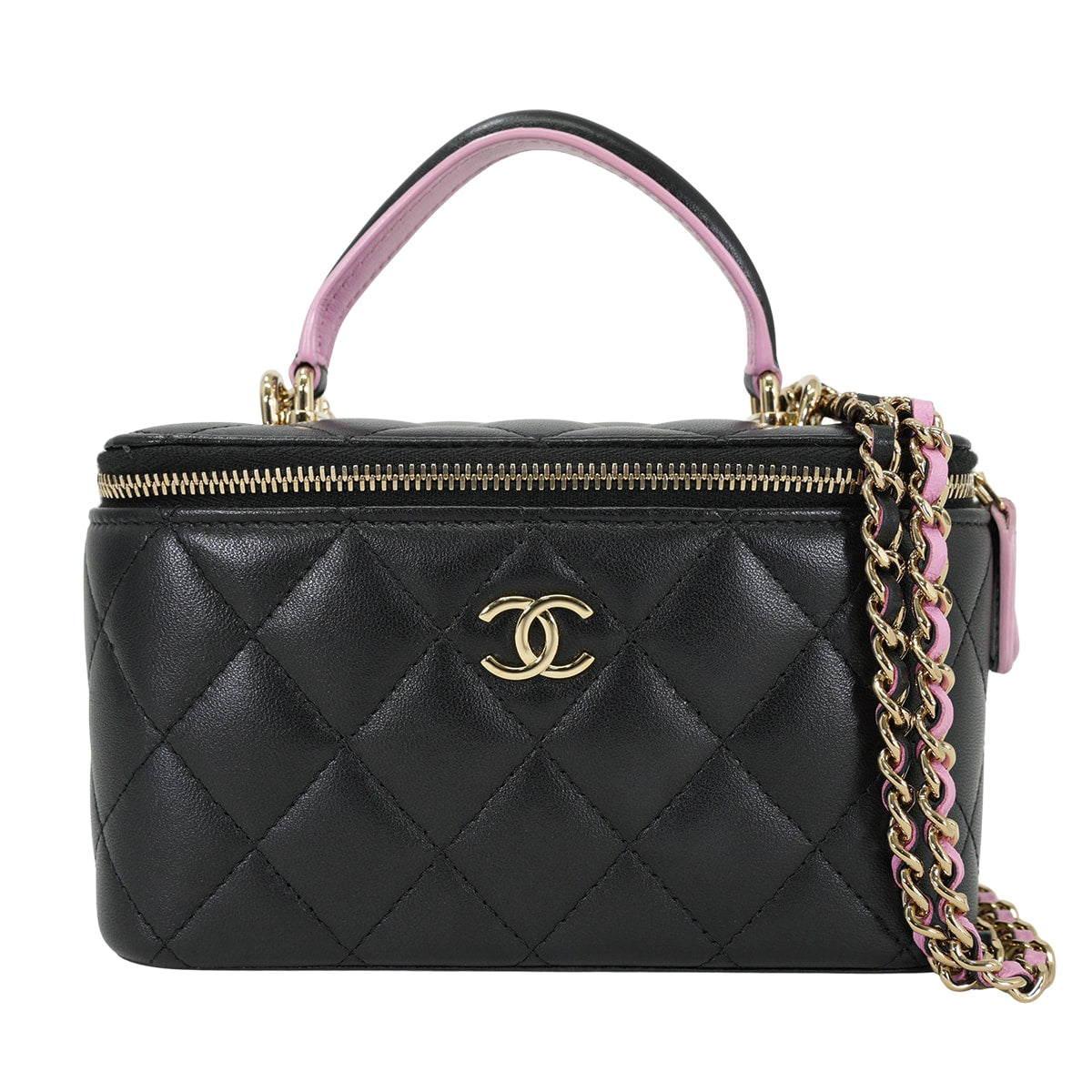 [Pre-loved] CHANEL Shoulder bag Mini Vanity Case Matelasse COCO Mark chain with mirror Noir (Black)/Pink Lambskin Gold HW AP2199[LIKE NEW][Authentic]