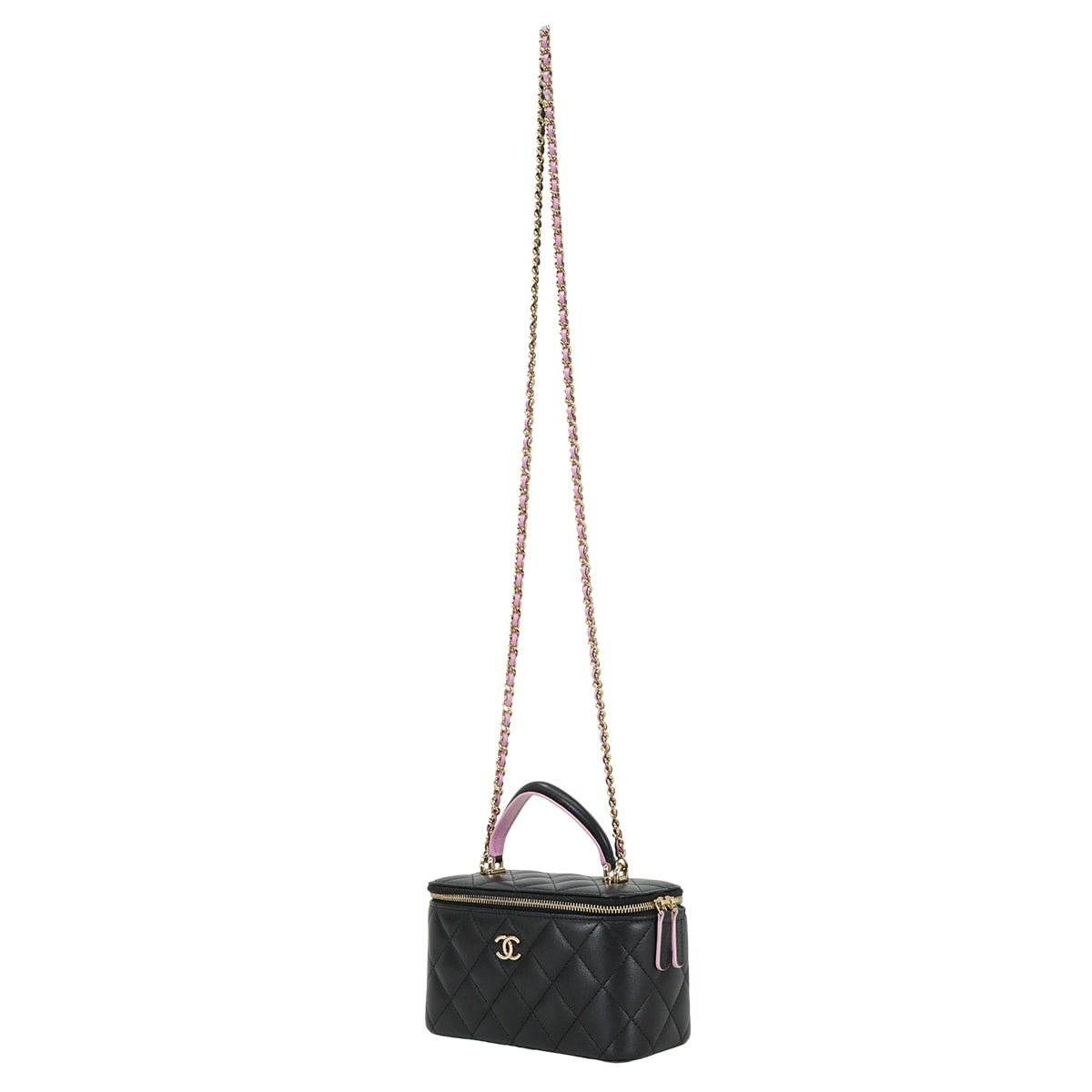 [Pre-loved] CHANEL Shoulder bag Mini Vanity Case Matelasse COCO Mark chain with mirror Noir (Black)/Pink Lambskin Gold HW AP2199[LIKE NEW][Authentic]