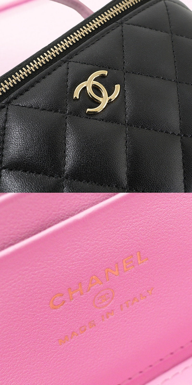 [Pre-loved] CHANEL Shoulder bag Mini Vanity Case Matelasse COCO Mark chain with mirror Noir (Black)/Pink Lambskin Gold HW AP2199[LIKE NEW][Authentic]
