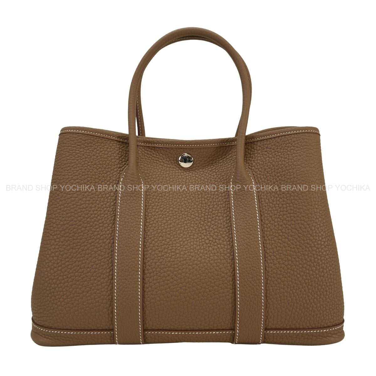 HERMES tote bag Garden Party 30 TPM All Leather Etoupe Veau Negonda Silver HW Stamp K[EXCELLENT][Authentic]