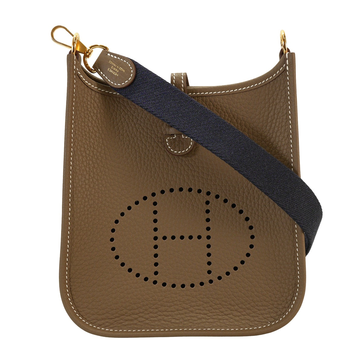 HERMES Shoulder bag Evelyne 16 TPM Amazone Etoupe/Blue Indigo Taurillon Clemence Gold HW Stamp W[EXCELLENT][Authentic]