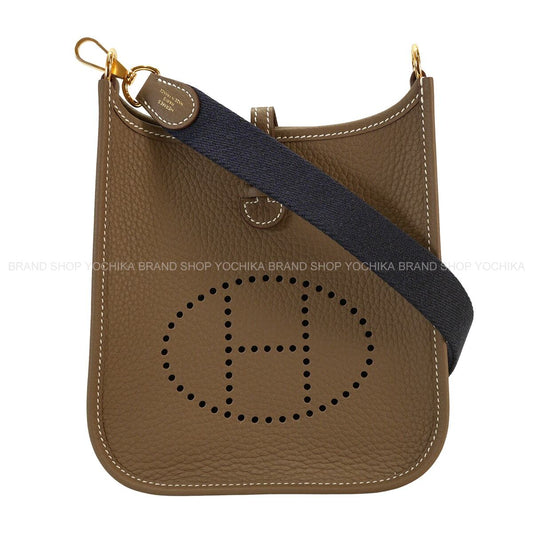 HERMES Shoulder bag Evelyne 16 TPM Amazone Etoupe/Blue Indigo Taurillon Clemence Gold HW Stamp W[EXCELLENT][Authentic]