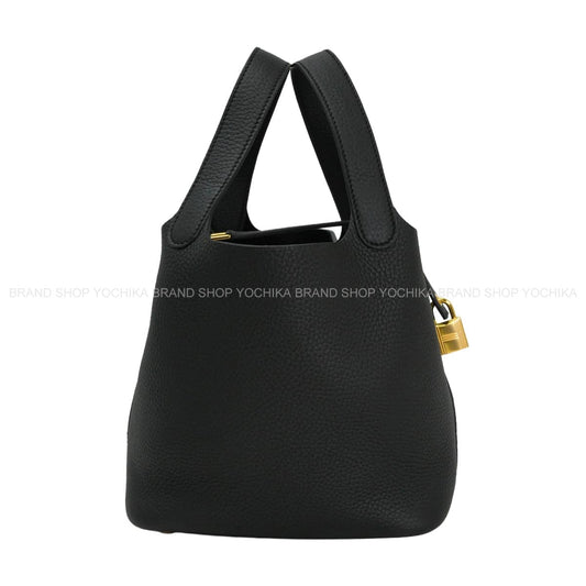 HERMES Handbag Picotin Lock 18 PM Noir (Black) Taurillon Clemence Gold HW Stamp G[EXCELLENT][Authentic]