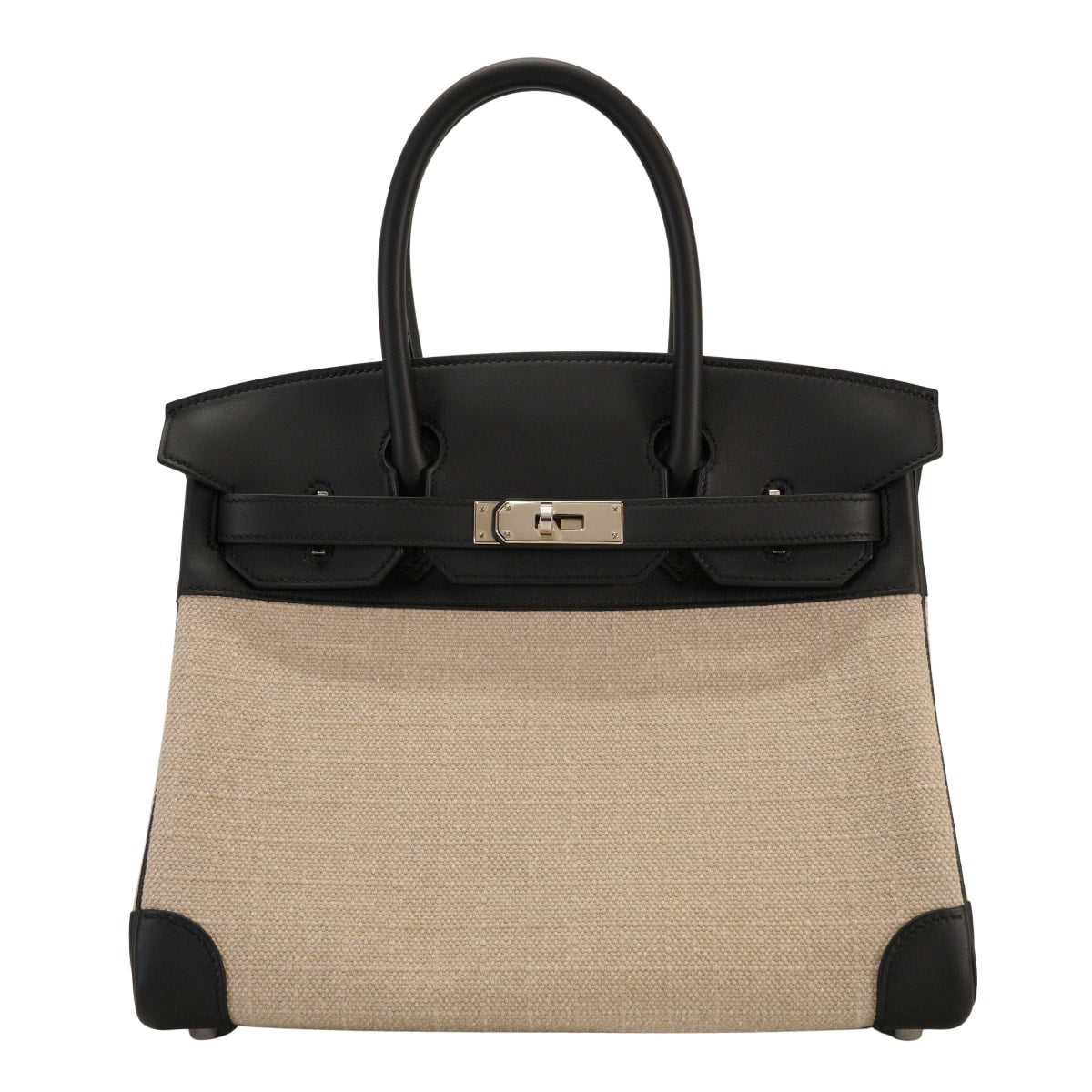 HERMES Handbag Birkin30 Noir (Black)/Ficelle Veau Swift/Toile Bivouac canvas Silver HW Stamp W[EXCELLENT][Authentic]
