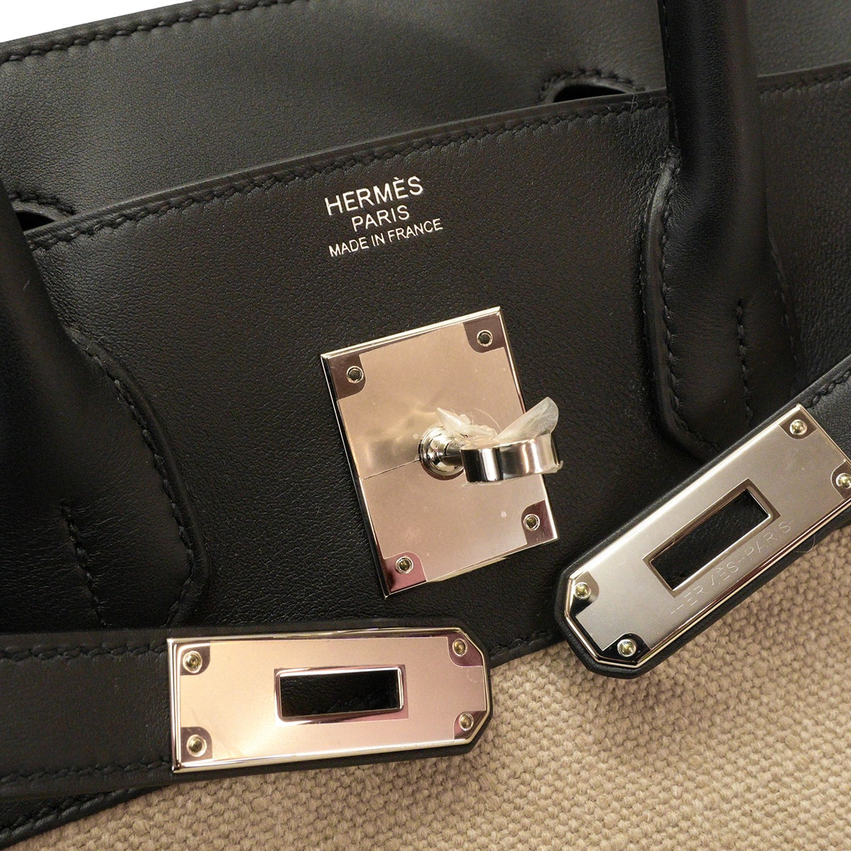 HERMES Handbag Birkin30 Noir (Black)/Ficelle Veau Swift/Toile Bivouac canvas Silver HW Stamp W[EXCELLENT][Authentic]