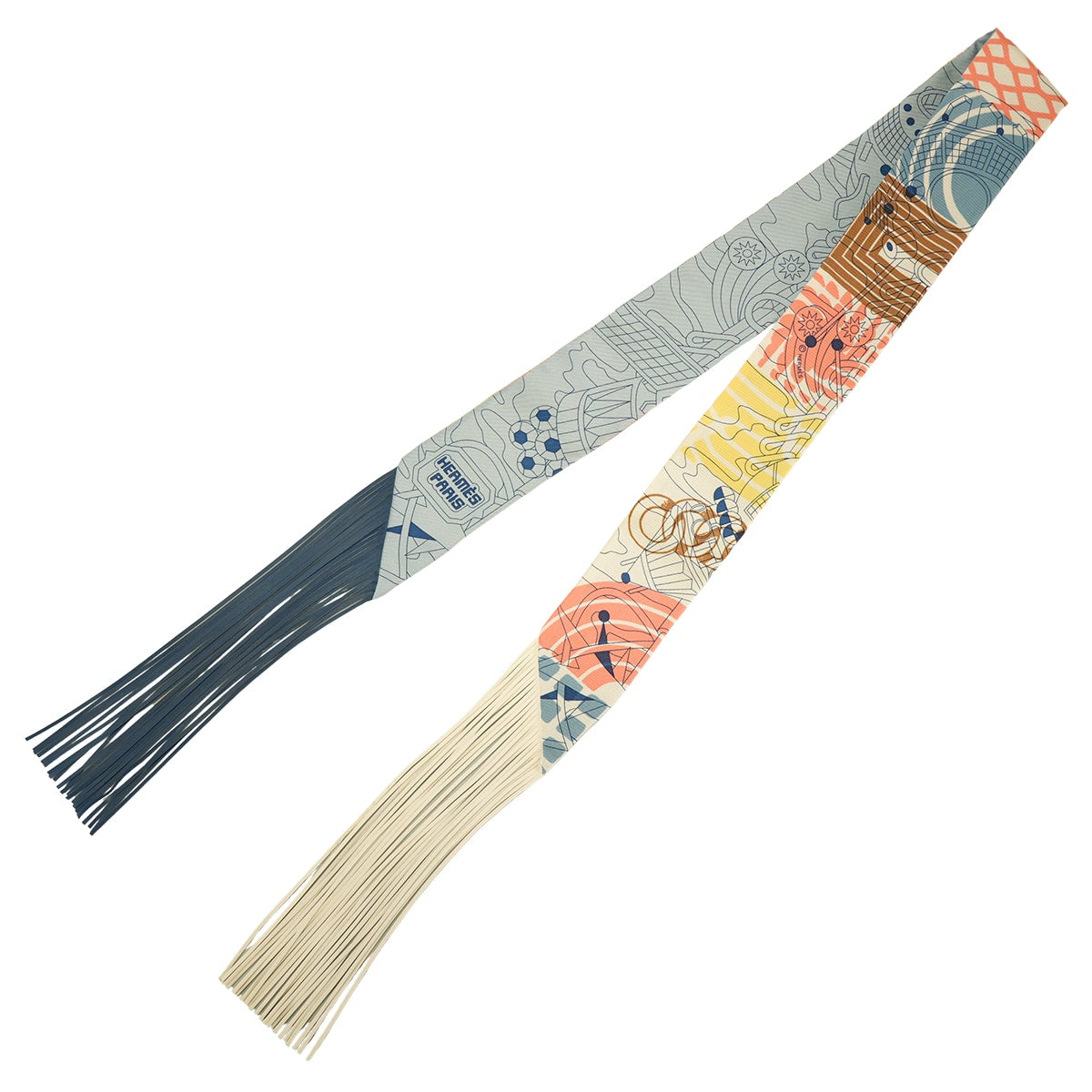HERMES scarf Twilly Fringe AU BLOCMulticolor Silk100%/Veau Swift[EXCELLENT][Authentic]