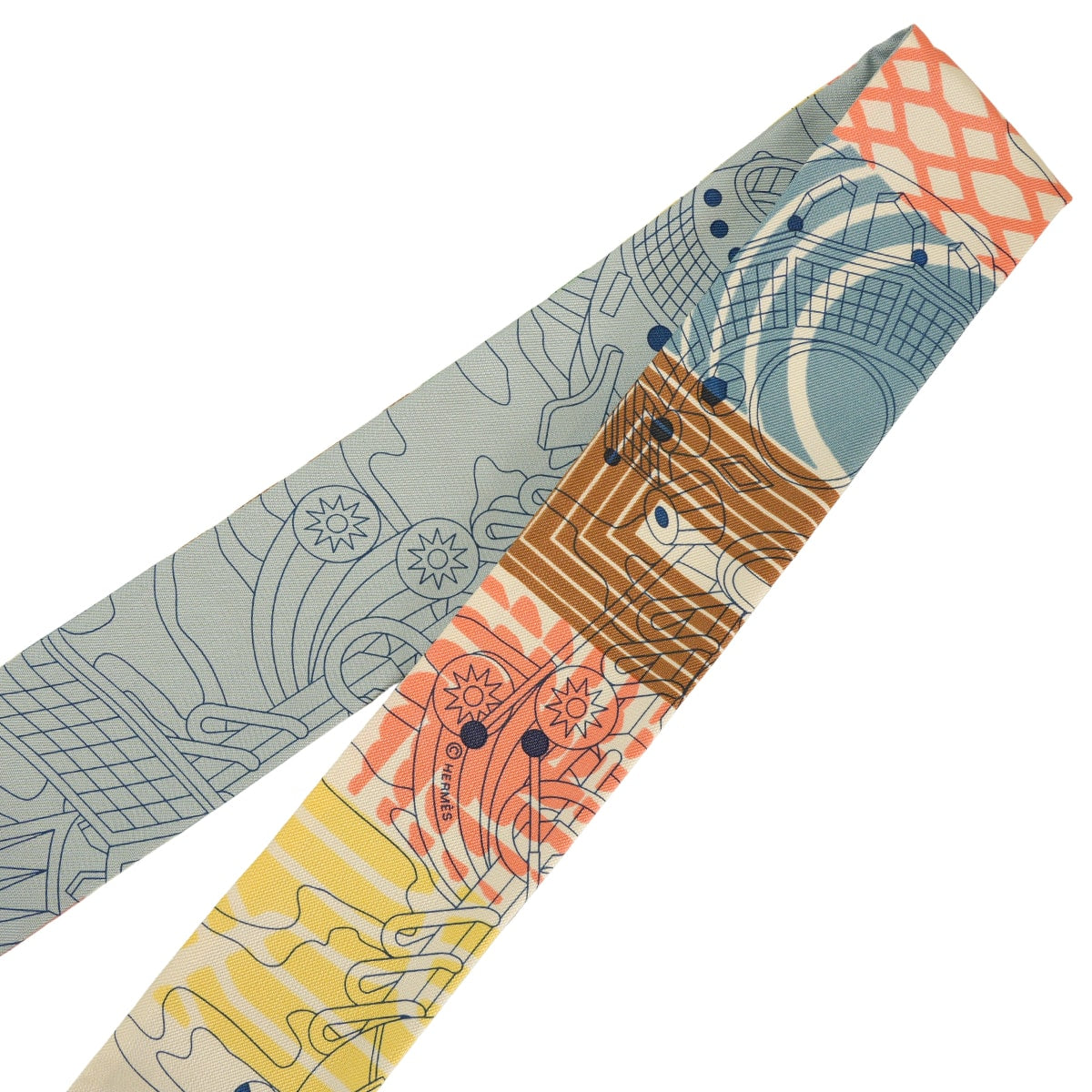 HERMES scarf Twilly Fringe AU BLOCMulticolor Silk100%/Veau Swift[EXCELLENT][Authentic]