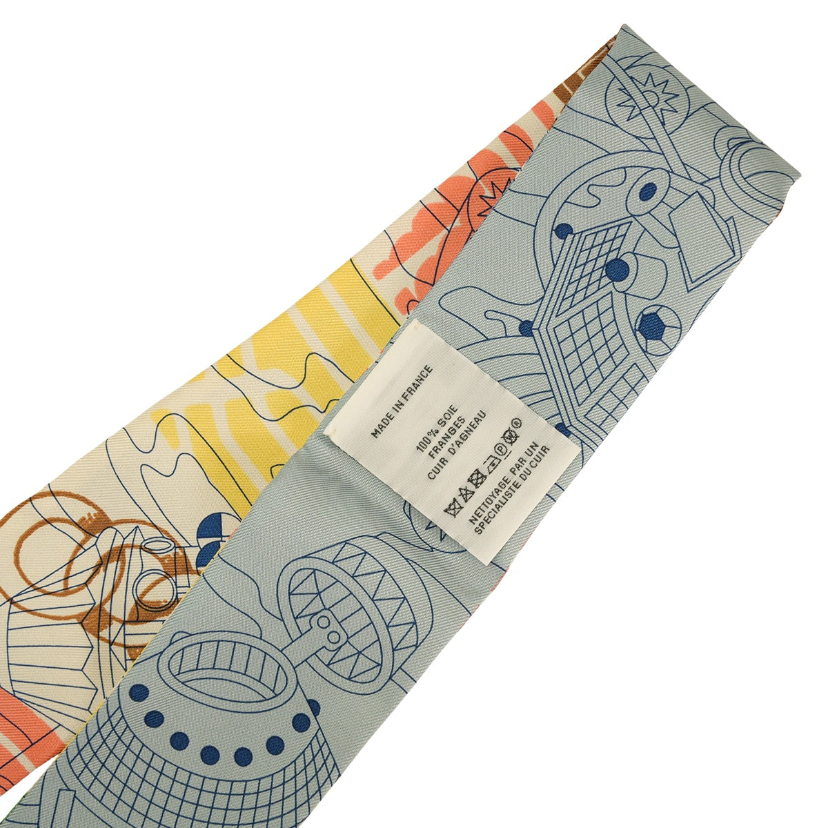 HERMES scarf Twilly Fringe AU BLOCMulticolor Silk100%/Veau Swift[EXCELLENT][Authentic]