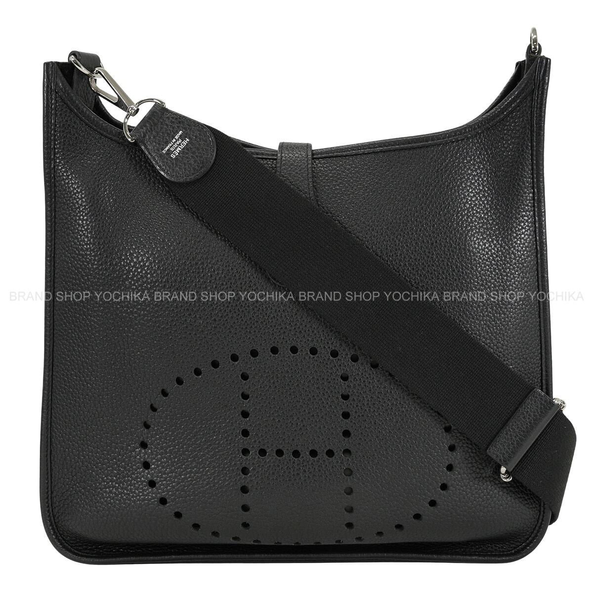 [Pre-loved] HERMES Shoulder bag Evelyne 33 GM Noir (Black) Taurillon Clemence Silver HW Stamp □R[USED SA][Authentic]
