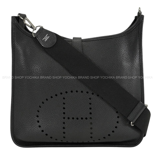 [Pre-loved] HERMES Shoulder bag Evelyne 33 GM Noir (Black) Taurillon Clemence Silver HW Stamp □R[USED SA][Authentic]
