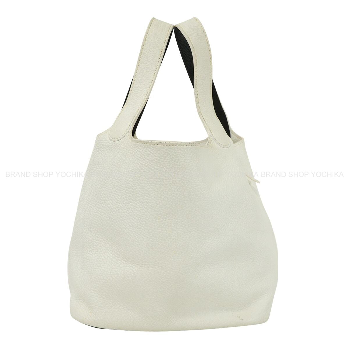 [Pre-loved] HERMES Handbag Picotin 22 MM Blanc (White)/Noir (Black) Taurillon Clemence/Veau Epsom Silver HW Stamp □J[USED A][Authentic]
