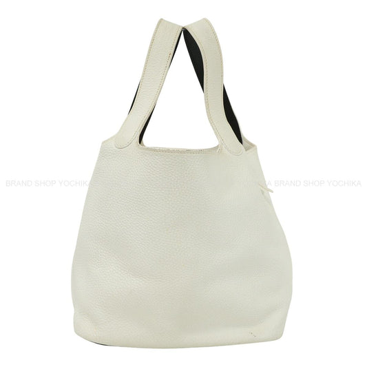 [Pre-loved] HERMES Handbag Picotin 22 MM Blanc (White)/Noir (Black) Taurillon Clemence/Veau Epsom Silver HW Stamp □J[USED A][Authentic]