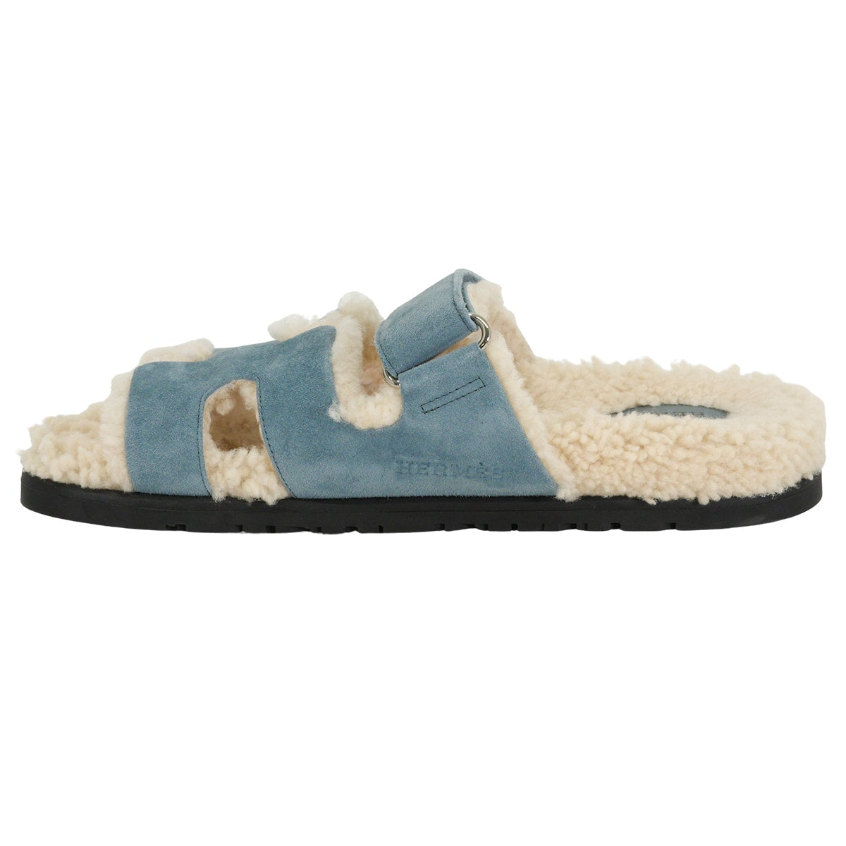 [Pre-loved] HERMES sandals ChypreBleu Pinede Chevre Velours/Sheepskin #38[LIKE NEW][Authentic]