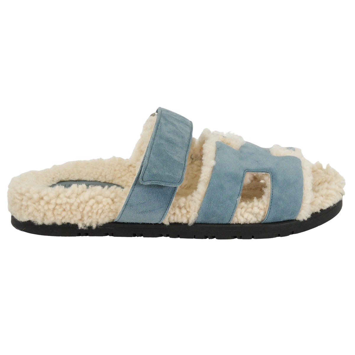 [Pre-loved] HERMES sandals ChypreBleu Pinede Chevre Velours/Sheepskin #38[LIKE NEW][Authentic]