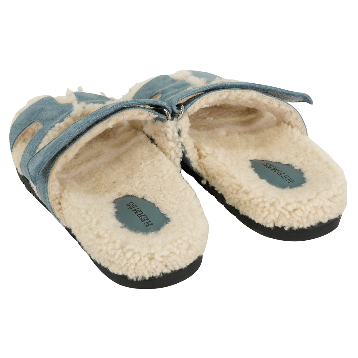 [Pre-loved] HERMES sandals ChypreBleu Pinede Chevre Velours/Sheepskin #38[LIKE NEW][Authentic]