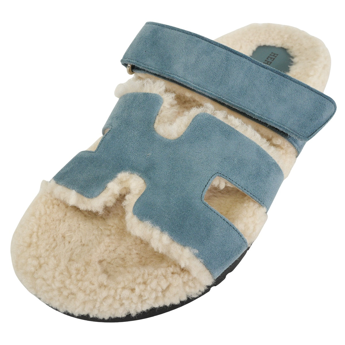 [Pre-loved] HERMES sandals ChypreBleu Pinede Chevre Velours/Sheepskin #38[LIKE NEW][Authentic]