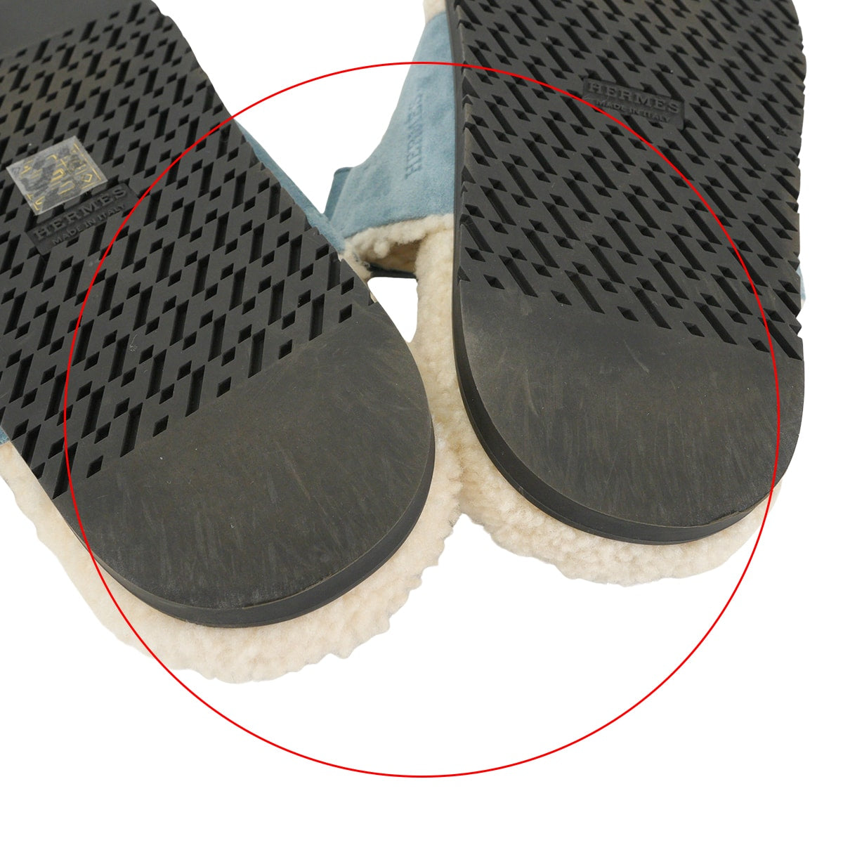 [Pre-loved] HERMES sandals ChypreBleu Pinede Chevre Velours/Sheepskin #38[LIKE NEW][Authentic]