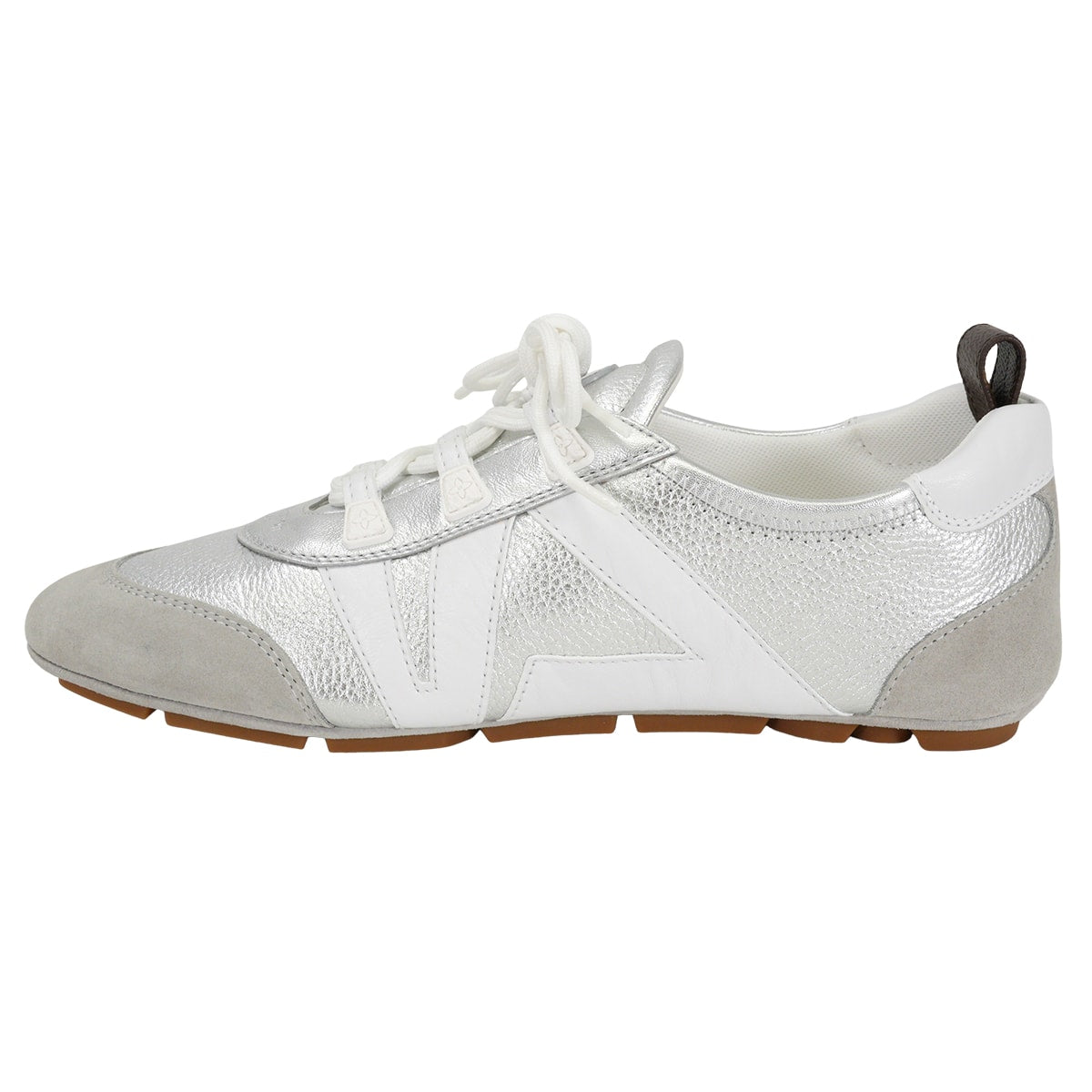 LOUIS VUITTON sneakers Sneakerina Monogram Silver Metallic Grained Calf #38.5 1AHOJA[ALMOST NEW][Authentic]