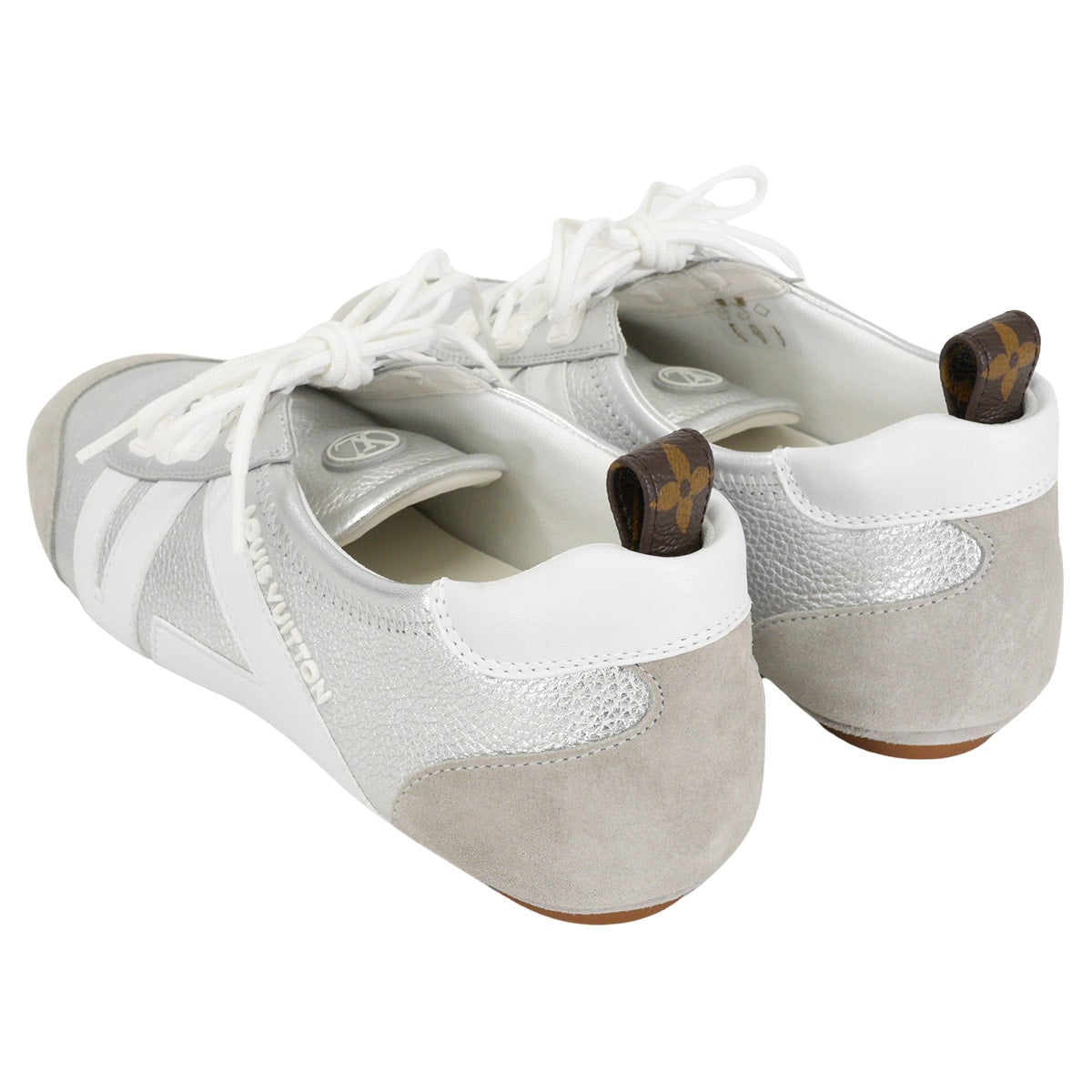 LOUIS VUITTON sneakers Sneakerina Monogram Silver Metallic Grained Calf #38.5 1AHOJA[ALMOST NEW][Authentic]