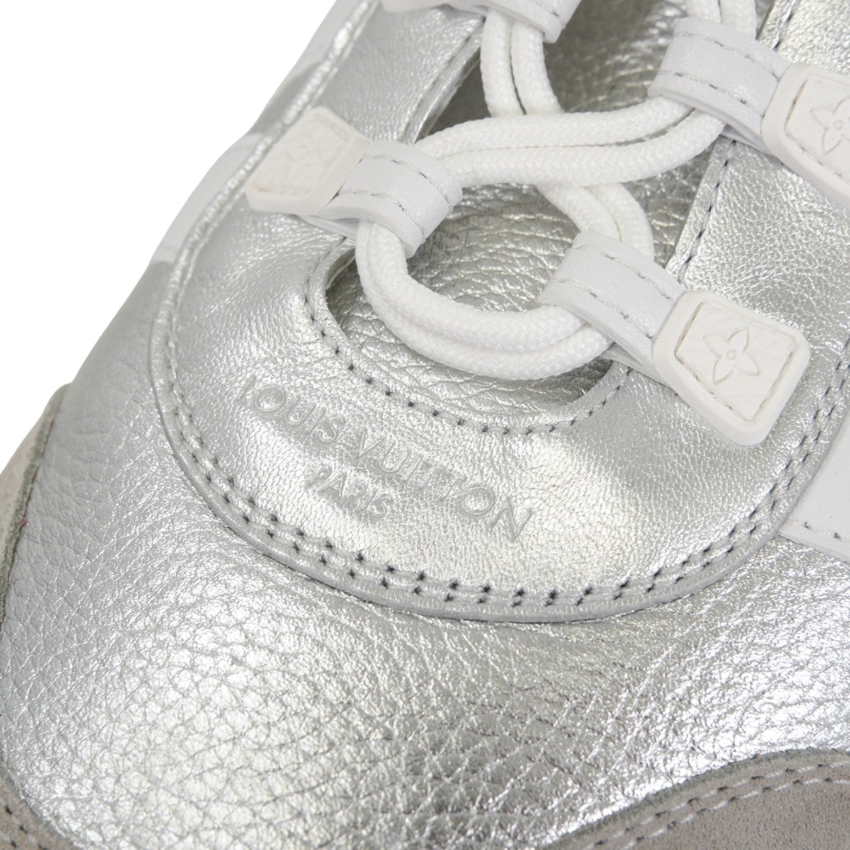 LOUIS VUITTON sneakers Sneakerina Monogram Silver Metallic Grained Calf #38.5 1AHOJA[ALMOST NEW][Authentic]